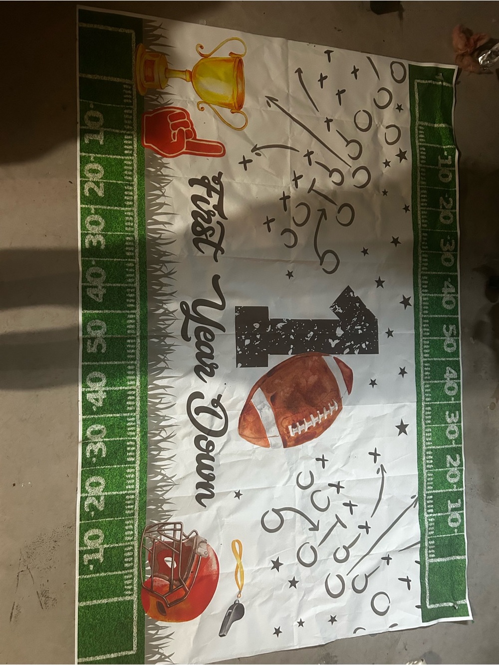 Touchdown 1st Year Down Football Party Backdrop - White and Green